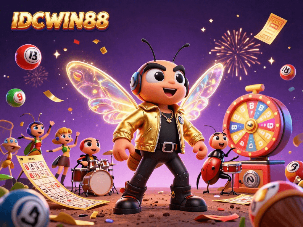 Experience the thrill of IDCWIN88 with a vibrant 3D casino illustration showcasing dynamic gaming elements.