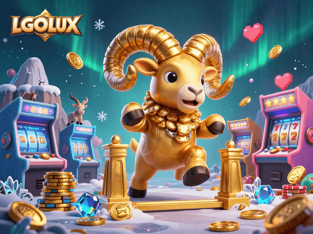 Engage with LGOLUX's vibrant slot experience featuring dynamic golden ram and interactive game elements.
