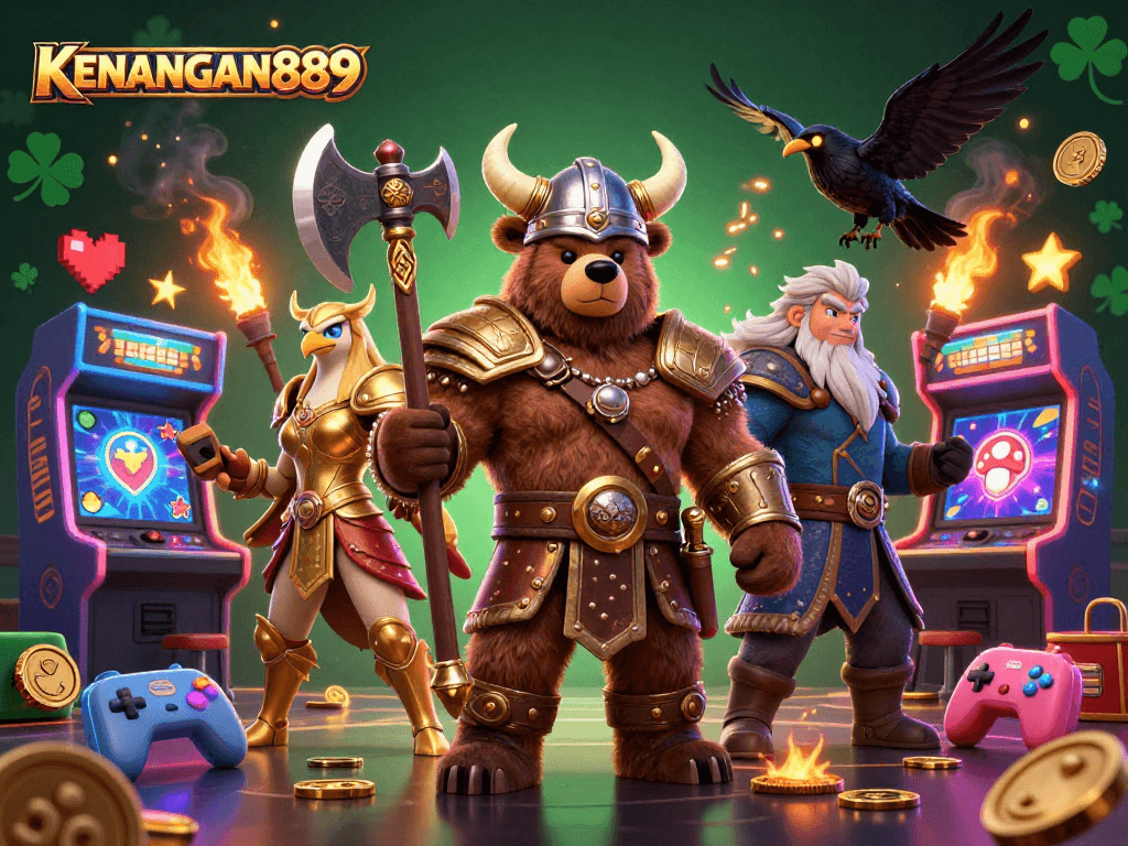 Experience thrilling gameplay at KENANGAN889 with epic characters amidst vibrant casino elements.