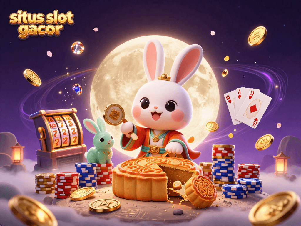 Experience situs slot gacor with a vibrant scene of moon rabbits and casino elements, creating excitement.