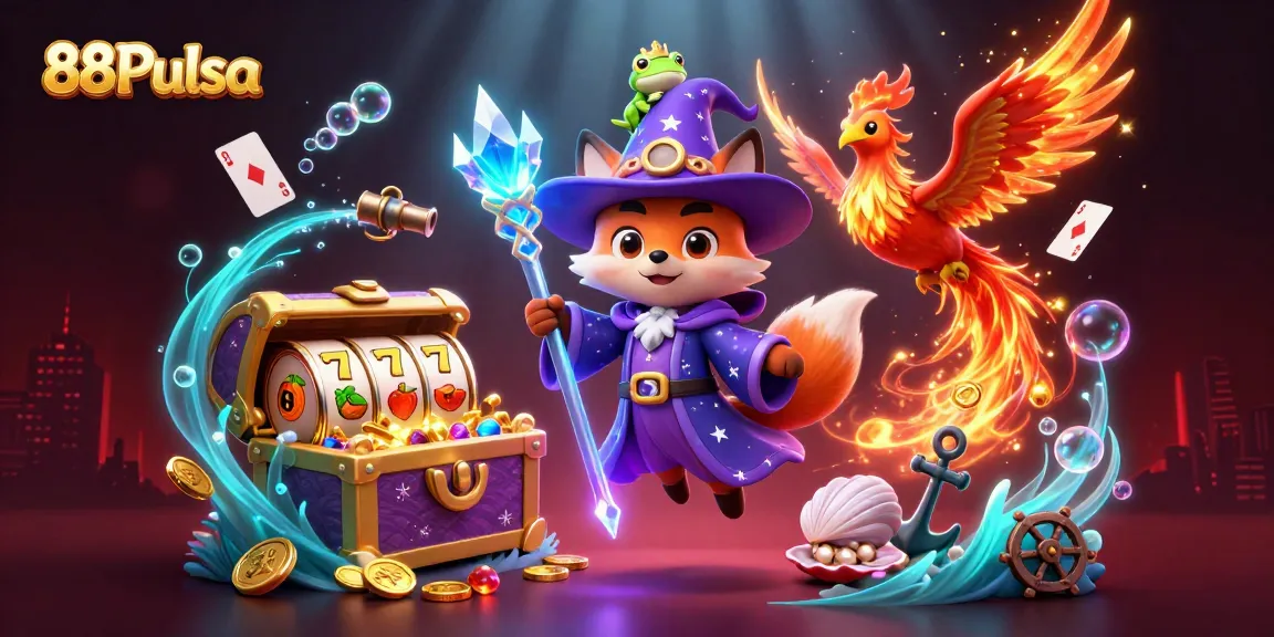 Immerse in 88Pulsa’s dynamic casino adventure with a wizard fox, phoenix, and treasure.