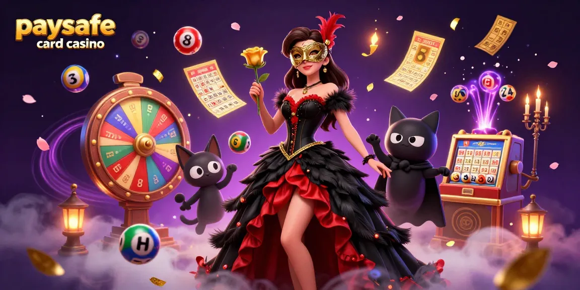 Erleben Sie die Aufregung des Paysafe Card Casinos mit einer schönen Frau und einer phantombewohnenden Katze inmitten lebendiger Lotterieelemente.