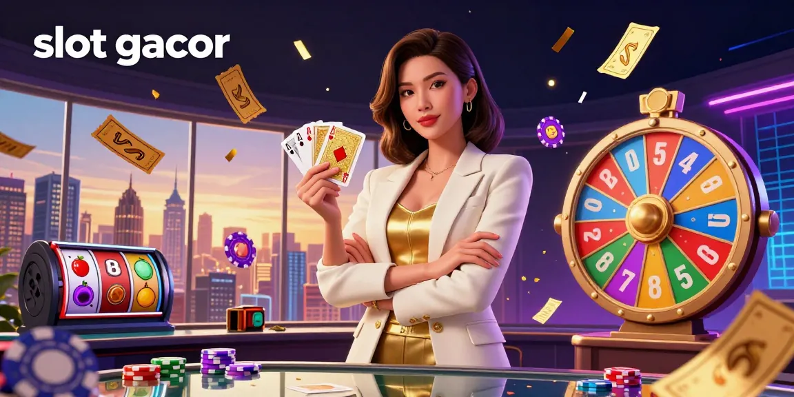 Slot gacor players winning big with exciting slot reels, a vibrant prize wheel, and dynamic betting activities.