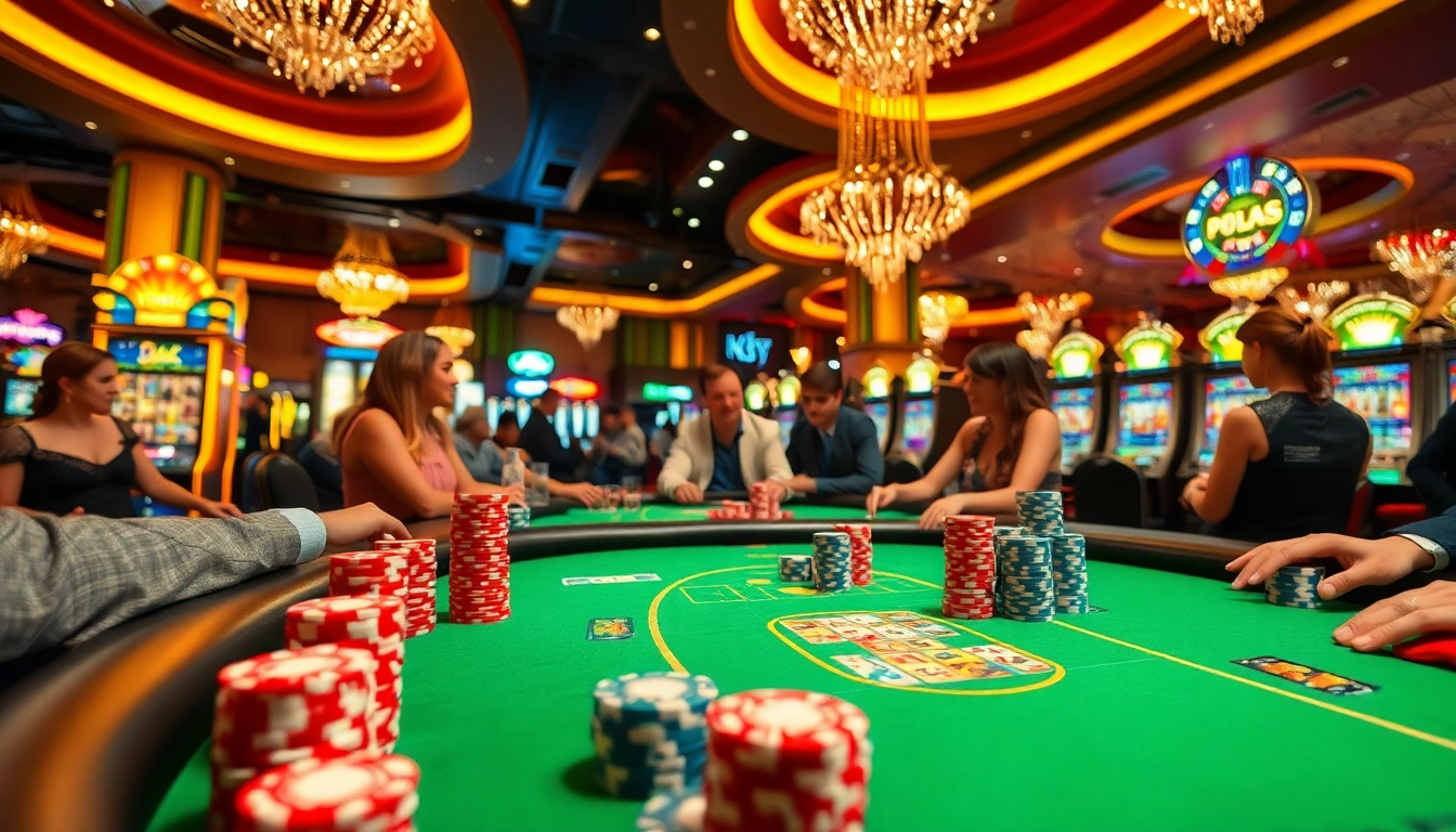 Nemo69 menghadirkan suasana kasino yang hidup dengan meja poker dan tumpukan chip berwarna-warni.