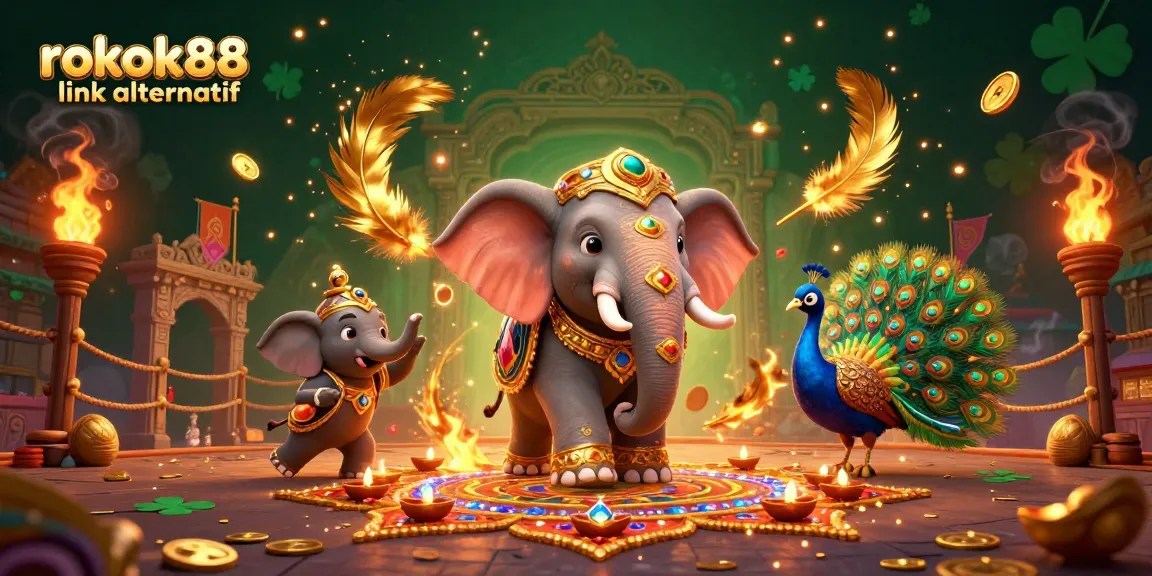 Play engaging games at rokok88 link alternatif, featuring colorful characters in a vibrant casino scene.