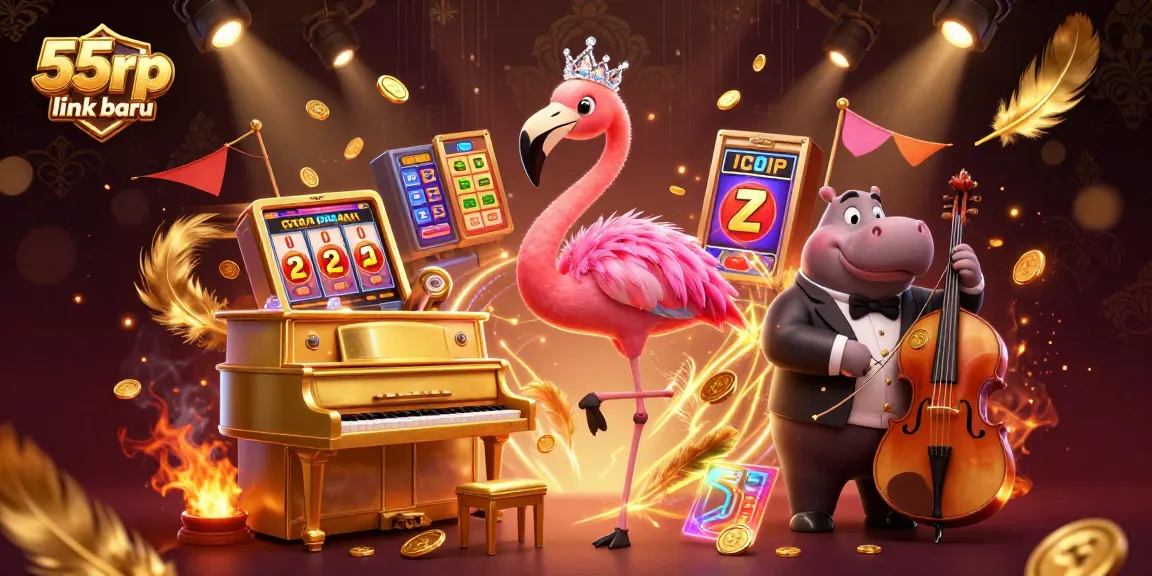 Experience the thrill of 55rp link baru with vibrant casino elements and engaging characters in a dynamic illustration.