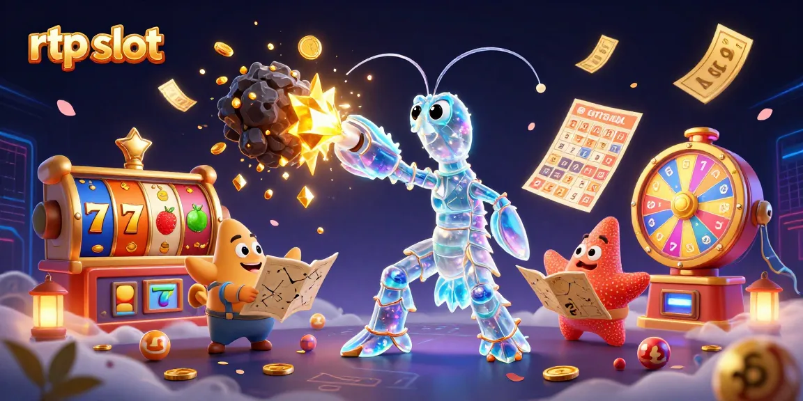 Engage with RTP slot excitement while witnessing a galactic mantis shrimp winning big with jackpots and colorful game symbols.