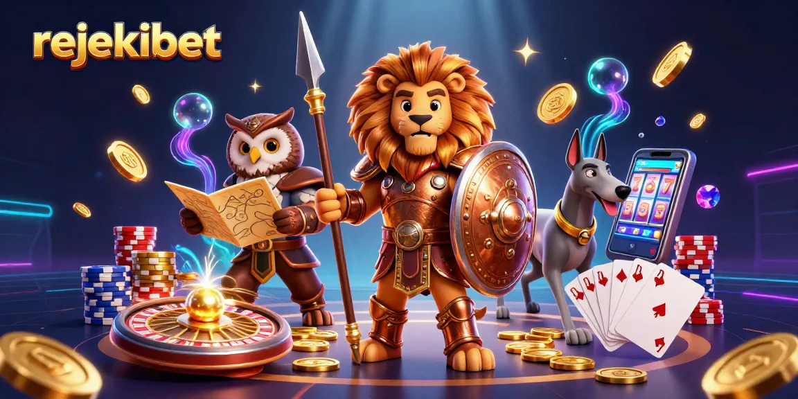 Rejekibet players enjoy slots with cascading coins and a dynamic 3D casino scene.