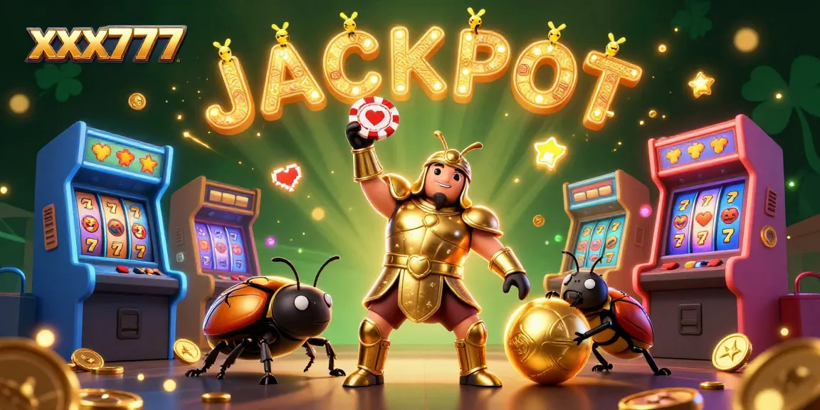 xxx777 menampilkan pemandangan kasin yang meriah dengan permainan slot dan kemenangan jackpot.