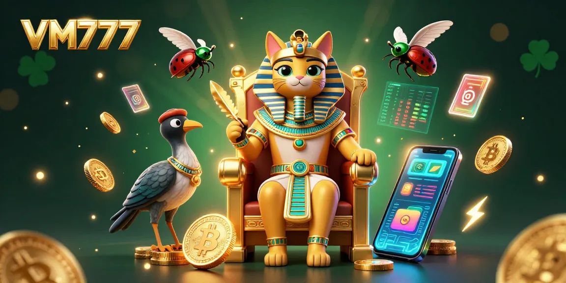 Experience thrilling gameplay at VM777 with vibrant 3D illustrations showcasing dynamic casino elements.