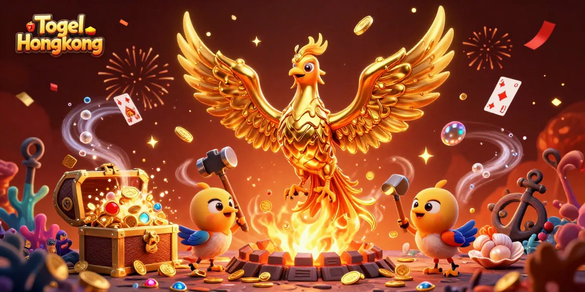 Togel Hongkong draws excitement with a molten phoenix and treasure-themed 3D illustration, captivating players.