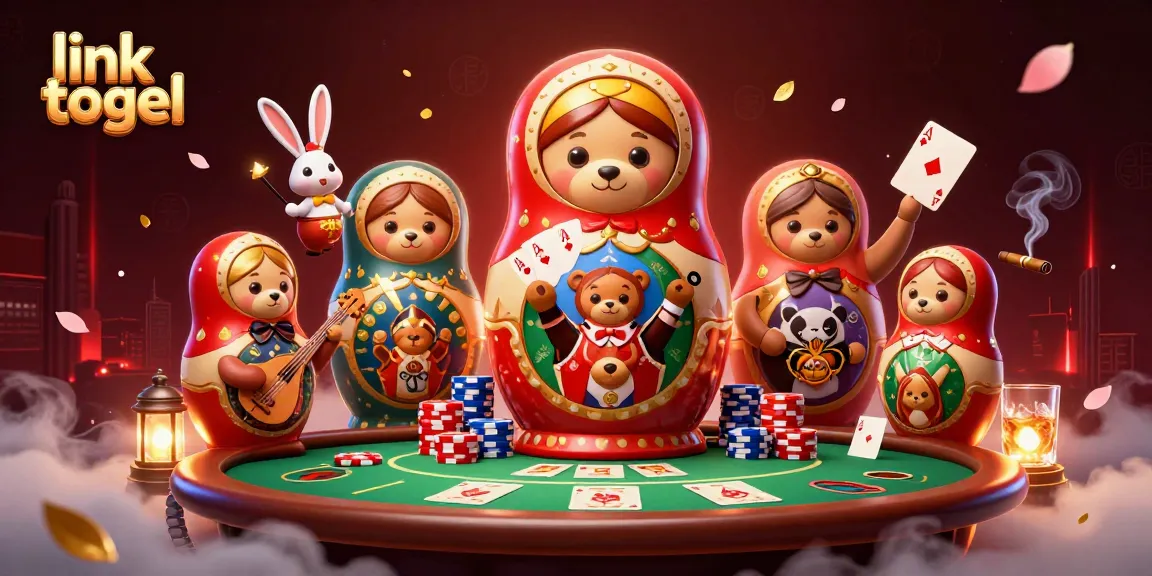 Engage with link togel through a vibrant 3D illustration of bears and casino elements.
