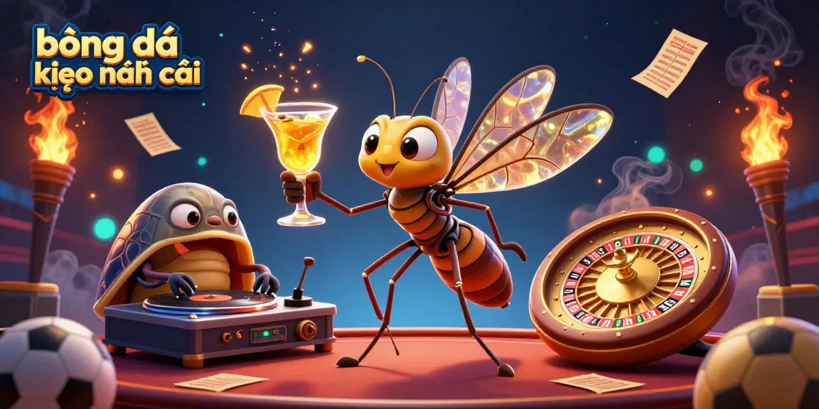 Engage in thrilling bóng đá kèo nhà cái action with dynamic sports betting elements surrounding lively mascots.