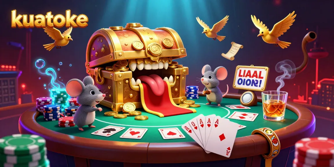 Engage in upbeat gaming with kuatoke as adventure mice explore a vibrant treasure chest scene.