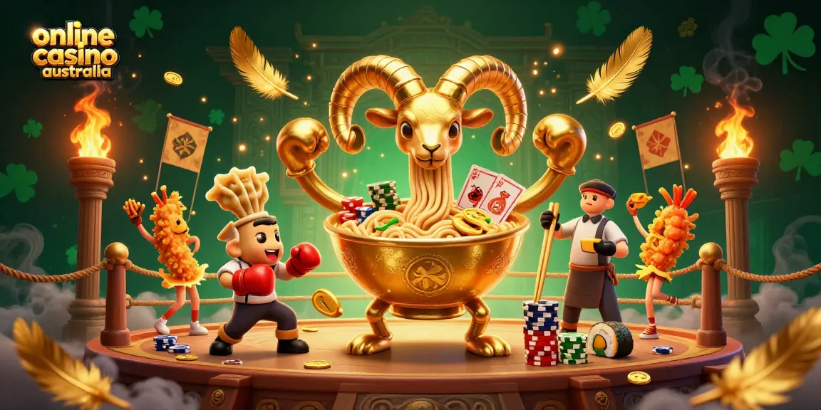 Engage in an exciting scene at an online casino Australia, featuring animated culinary casino characters in action.