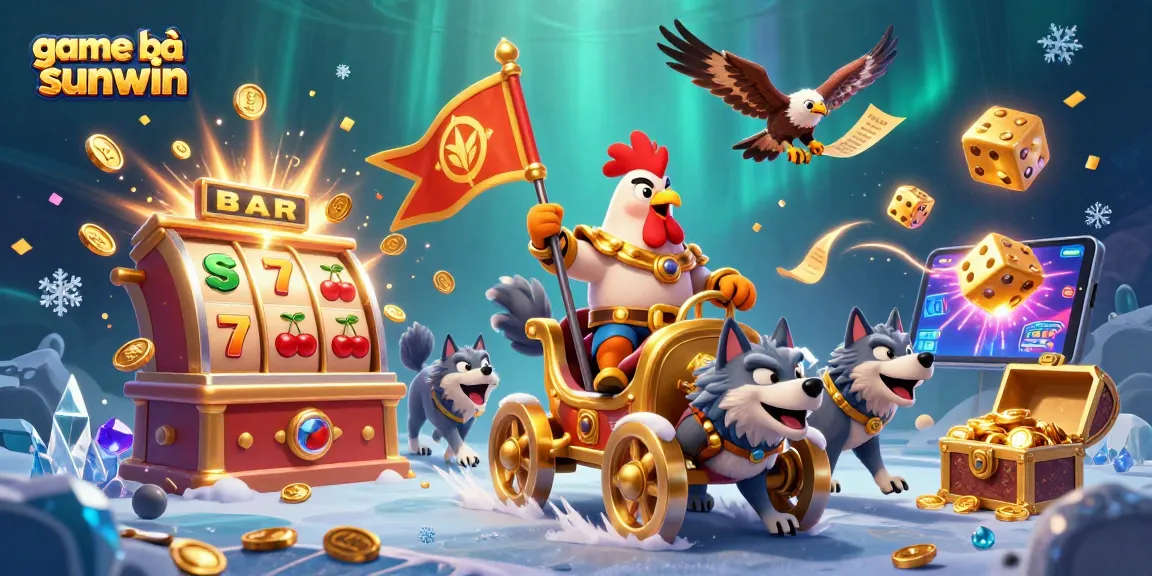Win big with game bài sunwin featuring dynamic 3D characters and casino elements in a vibrant illustration.