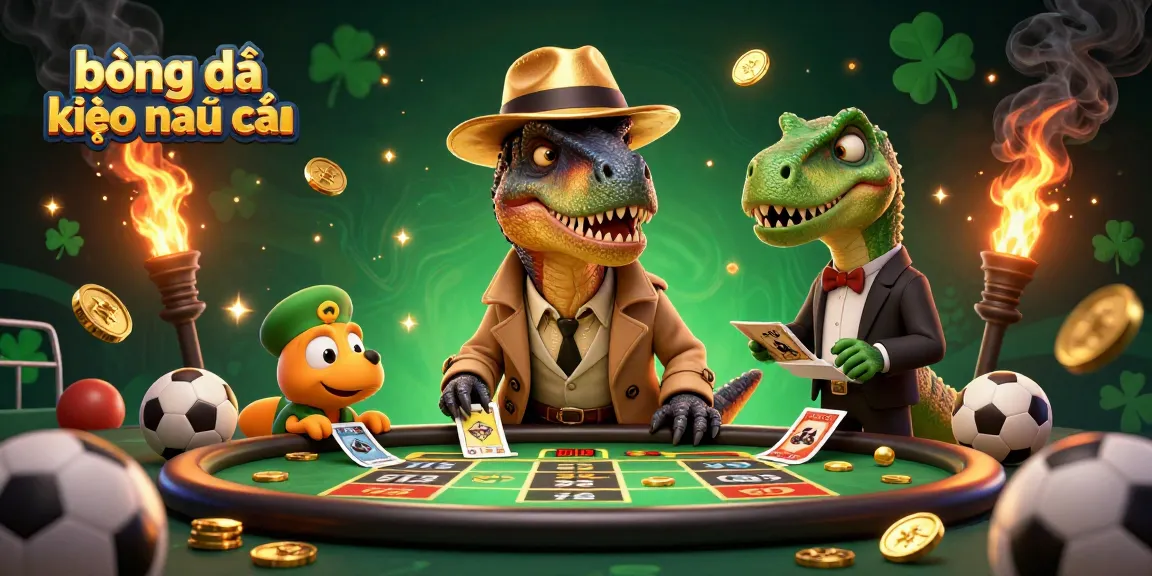 Bóng đá kèo nhà cái scene depicts a velociraptor card counter sneaking at a sports betting table, rich in gambling elements.