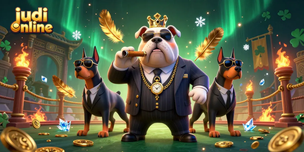 Engage in judi online gaming with dog characters in a lively casino scene.