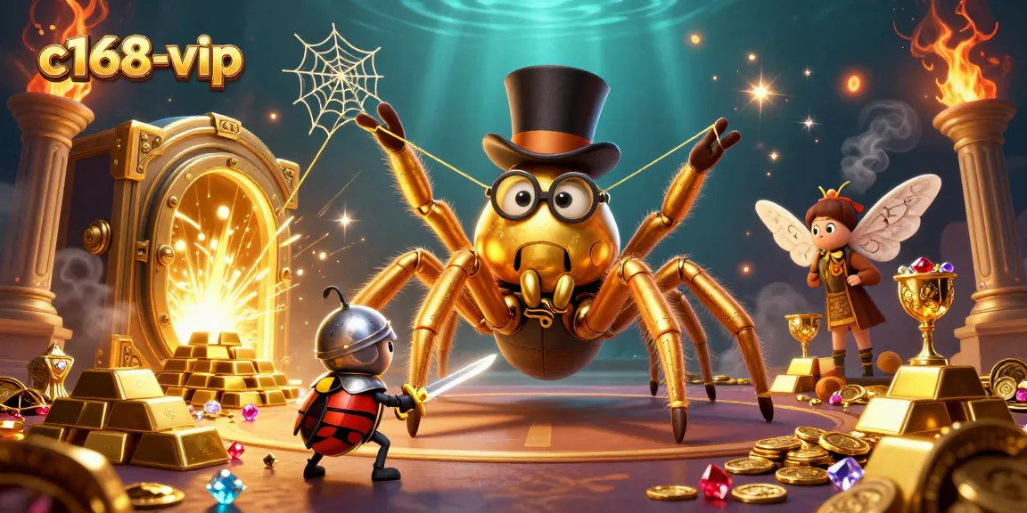 Engage with the vibrant world of c168-vip as a golden tarantula weaves luck at the casino.
