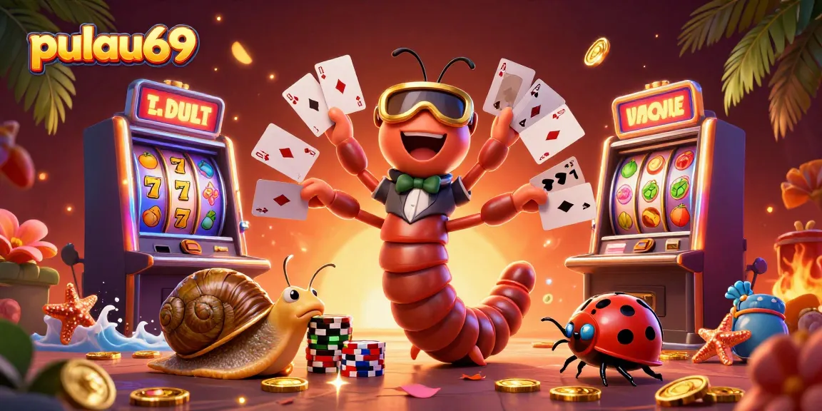 Pulau69 invites players to engage with thrilling slots through vibrant 3D casino illustration filled with excitement.