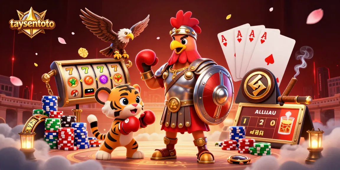 Menangkan permainan di TAYSENTOTO dengan simbol slot bertumpuk dan karakter unik.