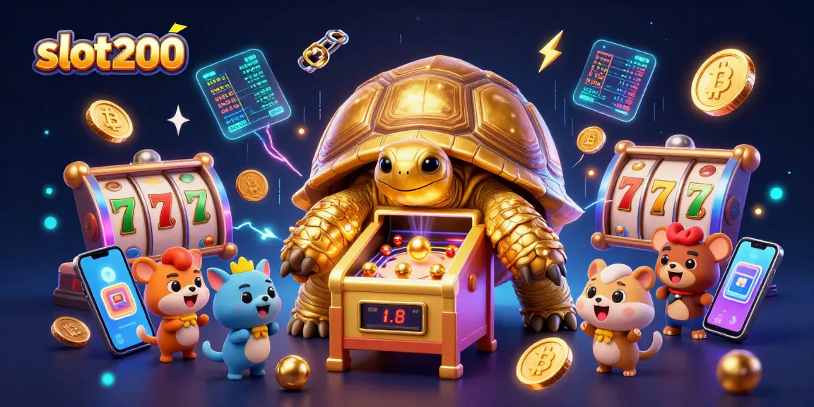Slot200 menghadirkan pengalaman bermain yang menarik dengan slot reel penuh warna dan hewan kecil menunggu giliran.